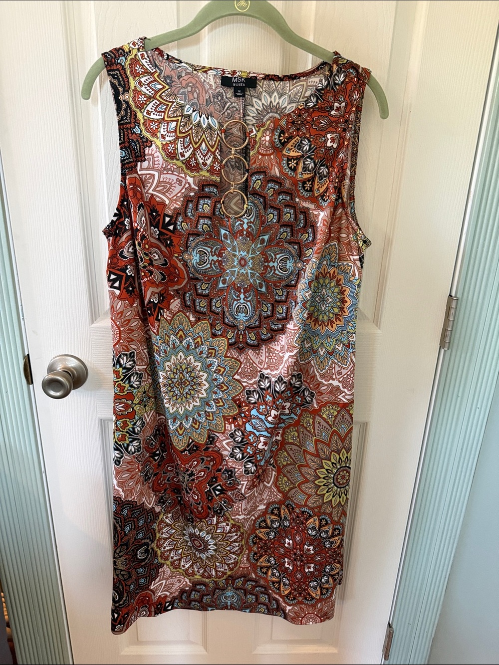 MSK Multicolor Paisley Medallion Midi Dress - Rust, Blue, Mustard